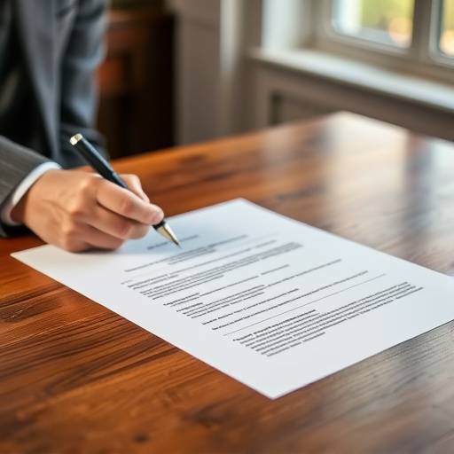 An illustration depicting a signed legal document or agreement on a wooden table, symbolizing the terms and conditions of service.