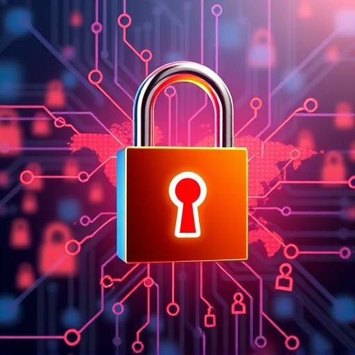 Illustration of a secure padlock overlaying a network of digital connections, symbolizing data protection.