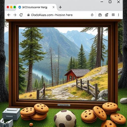 Illustrative image of a browser window with cookies and hiking trails