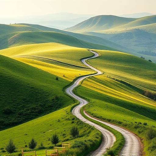 Rolling green hills with a clear, winding path.